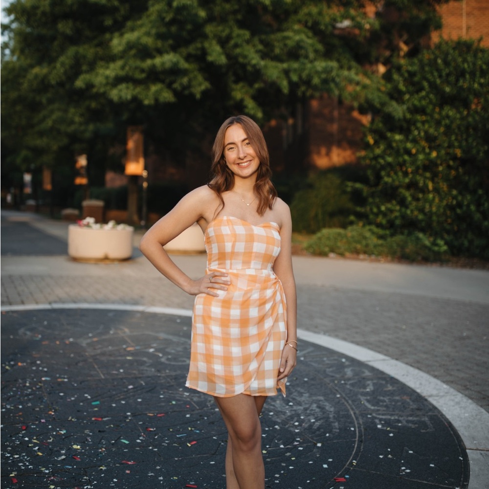 Hello Molly Orange Checkered Mini Dress